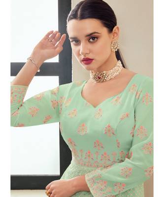 turquoise georgette semi stitched wedding top & Bottom  and Dupatta 4