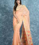 Peach woven blended cotton saree 