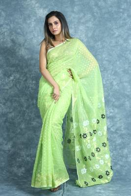 Light green woven blended cotton saree  1