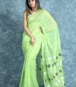 Light green woven blended cotton saree 