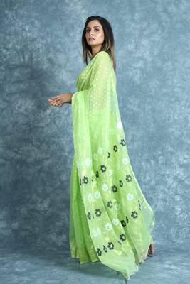 Light green woven blended cotton saree  3