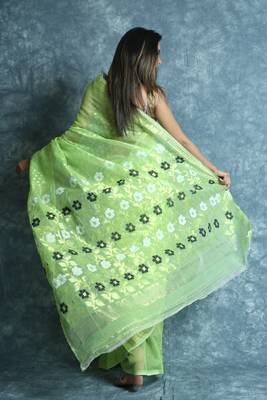 Light green woven blended cotton saree  4