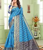 Sky blue Soft Maithili Silk saree with blouse piece