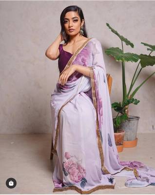 Purple Georgette with digital print with blouse piece 1