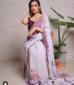 Purple Georgette with digital print with blouse piece