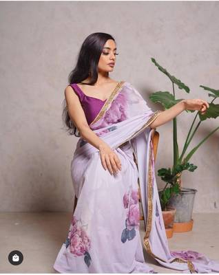 Purple Georgette with digital print with blouse piece 2