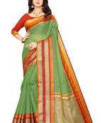 Green Manipuri cotton saree with blouse piece
