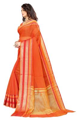 Orange Manipuri cotton saree with blouse piece 2