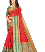 Red Manipuri cotton saree with blouse piece