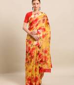 Mustard printed linen saree with blouse