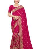 Magenta embroidered silk blend saree with blouse