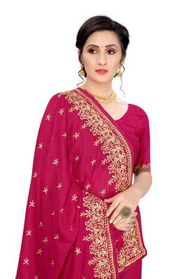 Magenta embroidered silk blend saree with blouse 2