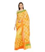 Yellow Printed Silk Blend Saree With Blouse