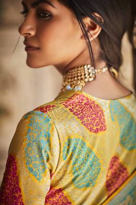 Turquoise embroidered pure silk saree with blouse 3