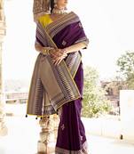 Purple embroidered pure silk saree with blouse