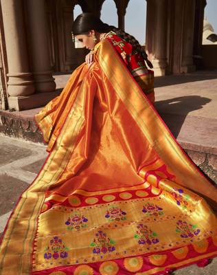 Orange woven pure silk saree with blouse 3
