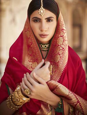 Red embroidered pure silk saree with blouse 3