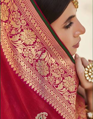 Red embroidered pure silk saree with blouse 4
