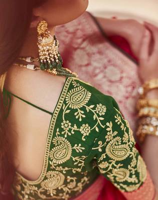 Red embroidered pure silk saree with blouse 5