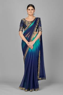 Aqua blue woven chiffon saree with blouse 1