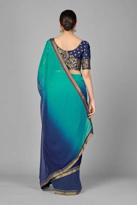 Aqua blue woven chiffon saree with blouse 3