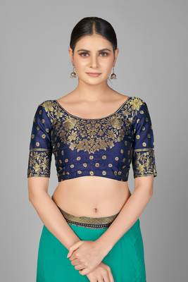 Aqua blue woven chiffon saree with blouse 4