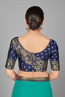 Aqua blue woven chiffon saree with blouse 5