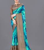 Aqua blue printed faux georgette saree with blouse
