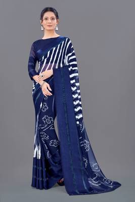 Blue printed faux georgette saree with blouse 1