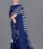 Blue printed faux georgette saree with blouse