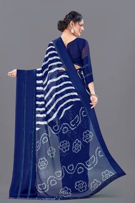Blue printed faux georgette saree with blouse 3