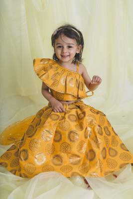 Saka Designs Mustard & Gold Lehenga Choli For Girls | Ethnic Wear For Kids 2