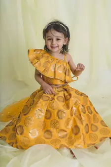 Saka Designs Mustard & Gold Lehenga Choli For Girls | Ethnic Wear For Kids