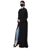 Front Open Abaya With Handwork Embellishments And A Matching Hijab.