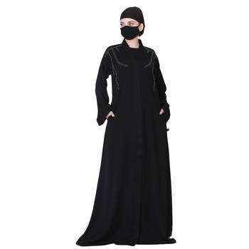 Front Open Abaya With Handwork Embellishments And A Matching Hijab. 3