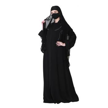 Front Open Abaya With Handwork Embellishments And A Matching Hijab. 5