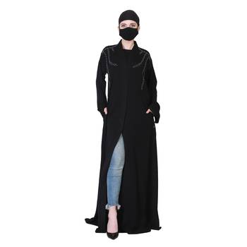 Front Open Abaya With Handwork Embellishments And A Matching Hijab. 6