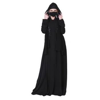 Elegant-Open Abaya With Handwork Embellishments and A Matching Hijab. 2