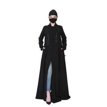 Elegant-Open Abaya With Handwork Embellishments and A Matching Hijab. 3