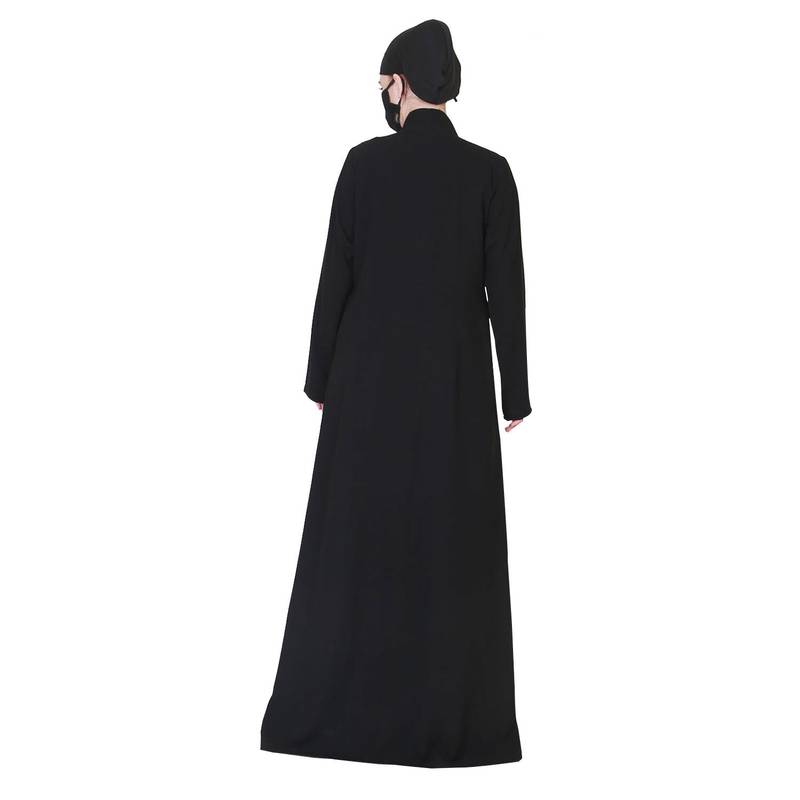 Elegant-Open Abaya With Handwork Embellishments and A Matching Hijab.