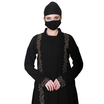 Elegant-Open Abaya With Stonework and A Matching Hijab. 2
