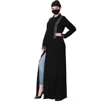 Elegant-Open Abaya With Stonework and A Matching Hijab. 3
