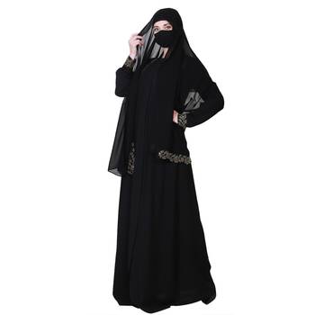 Elegant-Open Abaya With Stonework and A Matching Hijab. 4