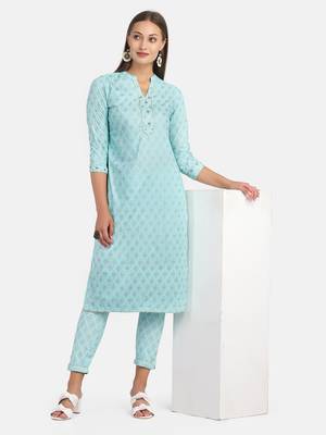 Blue Printed Kurta With Pant 1