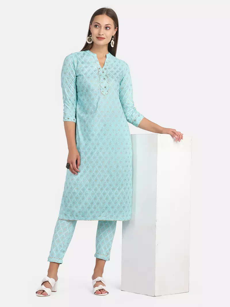 BLUE PRINTED KURTA WITH PANT
