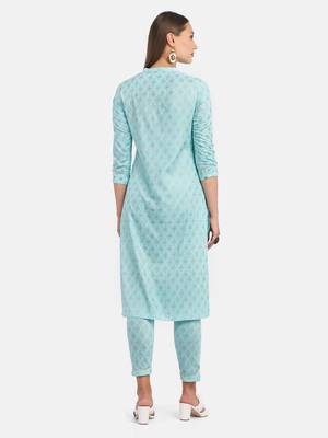 Blue Printed Kurta With Pant 3
