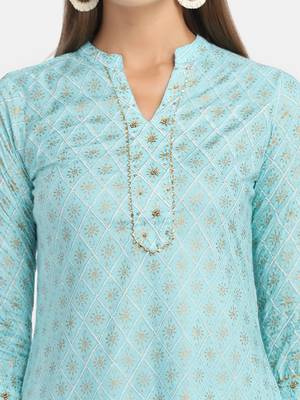 Blue Printed Kurta With Pant 4