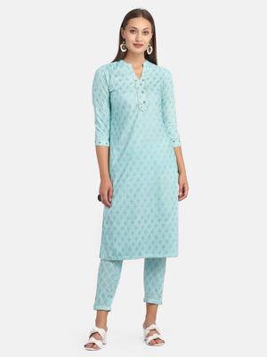 Blue Printed Kurta With Pant 5