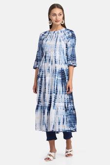 BLUE SHIBORI PRINTED KURTA WITH PANT AND DUPATTA