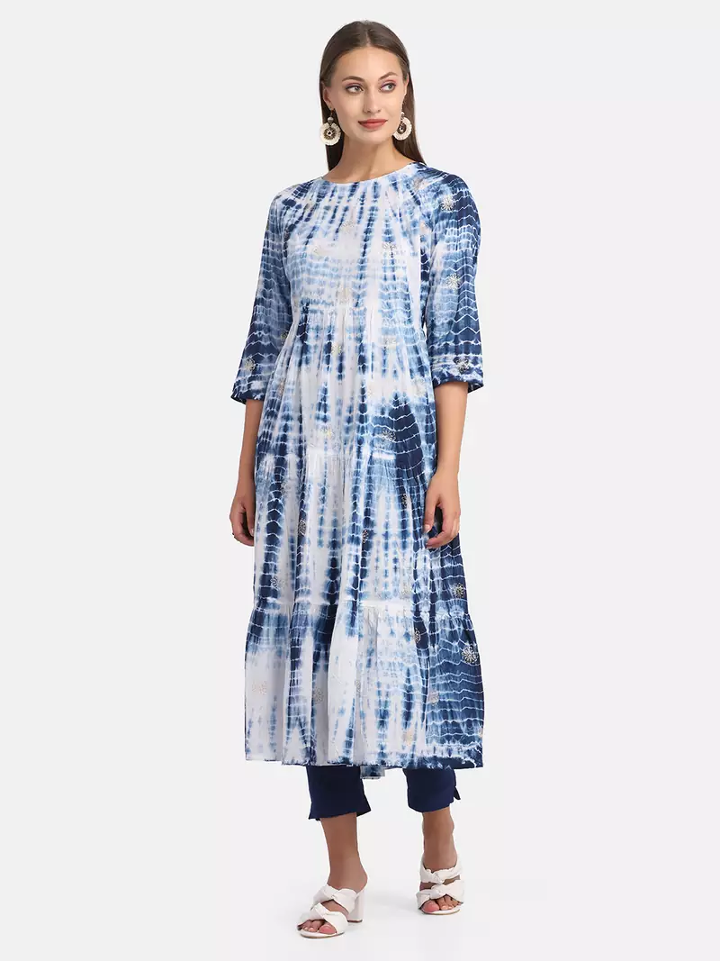 BLUE SHIBORI PRINTED KURTA WITH PANT AND DUPATTA